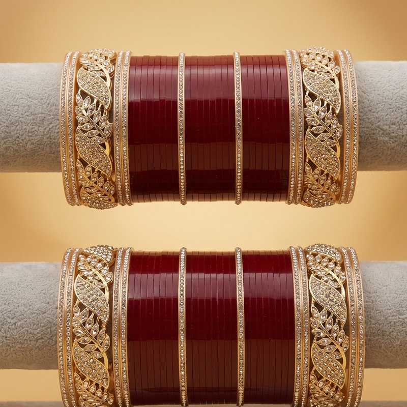 Maroon and gold bridal chuda sets from Mahalaxmi Bangles